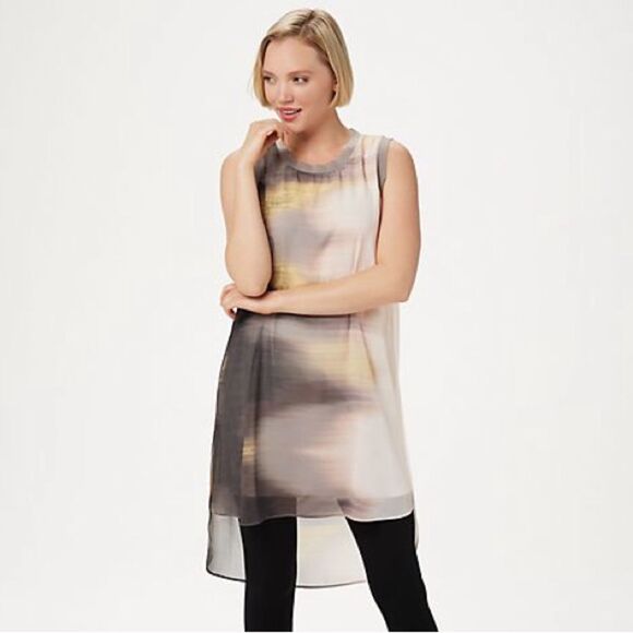 Lisa Rinna Collection Tulip Hem Sleeveless Tunic Small Chiffon Dress - Picture 1 of 7